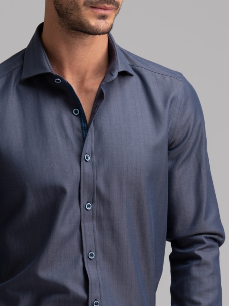 Camicia uomo grigio avio collo semi francese