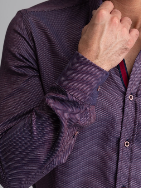 Camisa acorazada de caballero burdeos con cuello abotonado