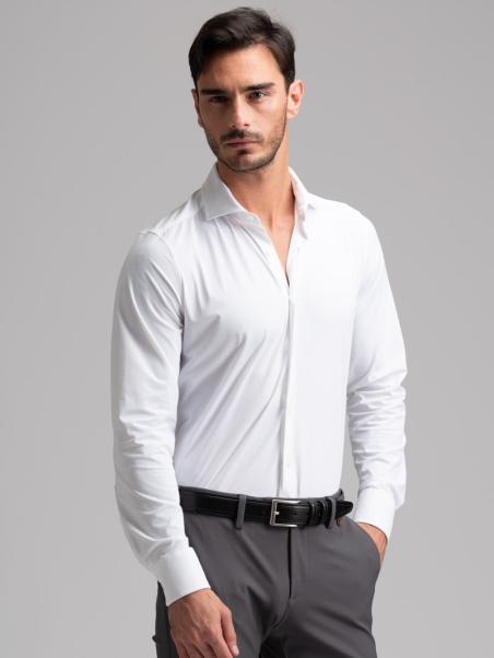 Camicia uomo TECNO bianca quadretto collo semi francese