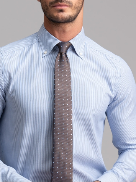 Camisa micro rayas hombre cuello abotonado azul 2