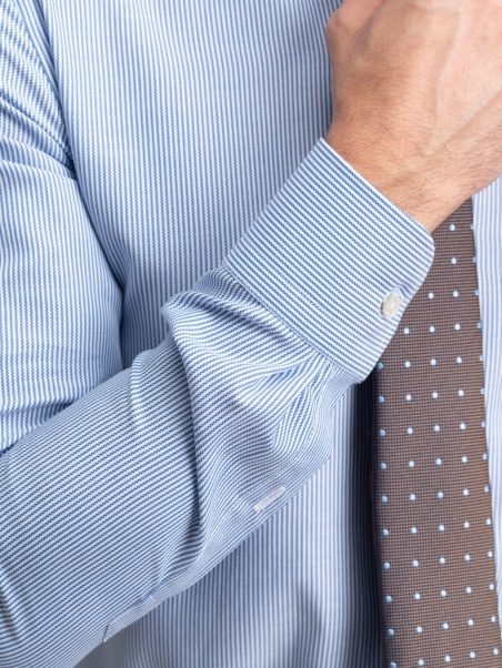 Camisa micro rayas hombre cuello abotonado azul