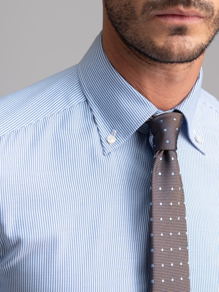 Camisa micro rayas hombre cuello abotonado azul