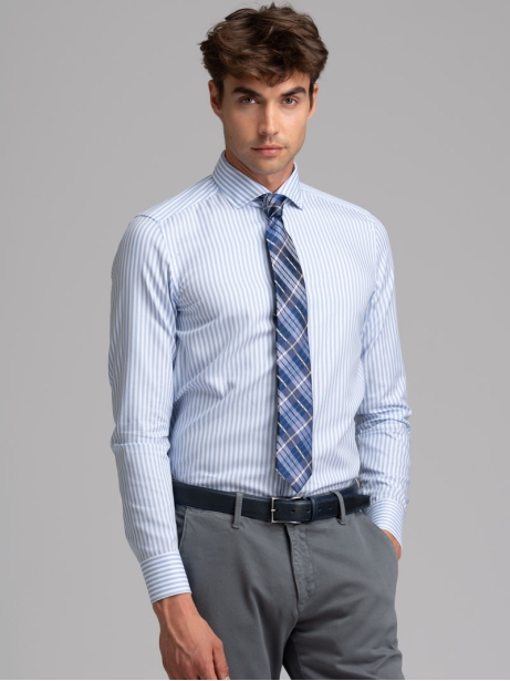 Camisa de rayas para hombre de cuello semifrancés