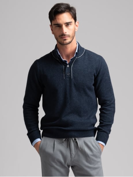 Jersey de cuello alto con mezcla de cachemira para hombre