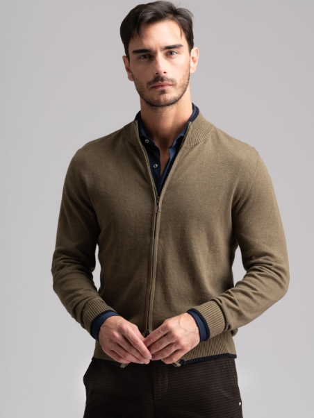 Maglia uomo full zip con dettagli a contrasto