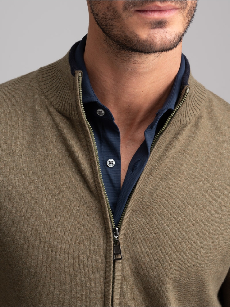 Maglia uomo full zip con dettagli a contrasto