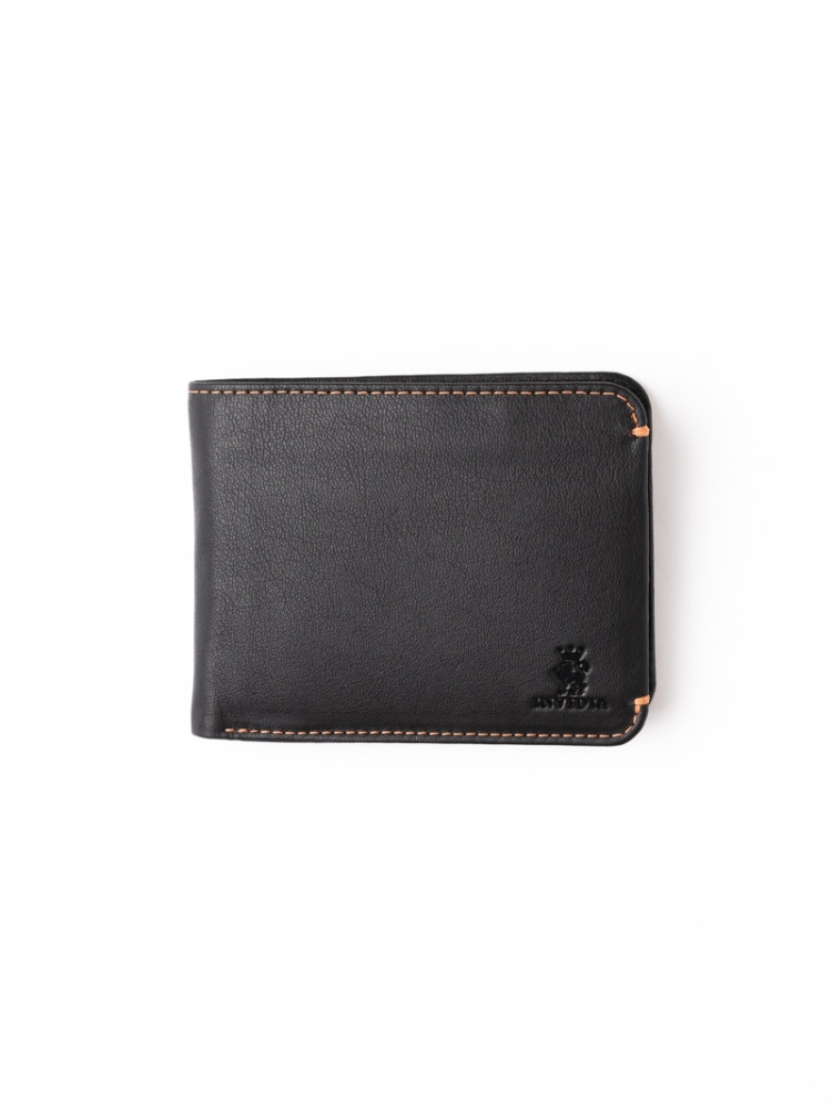 Cartera de hombre con solapa y pespuntes en contraste