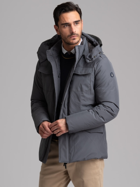 Giubbino uomo stile field jacket con cappuccio