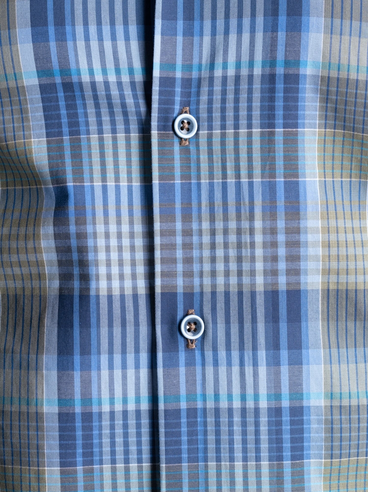 Camisa de madrás para hombre con cuello semifrancés y parches