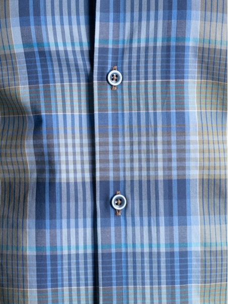 Camisa de madrás para hombre con cuello semifrancés y parches