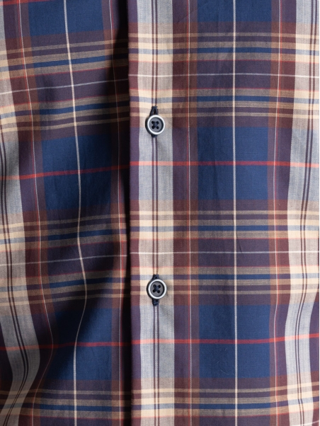 Camicia uomo madras blu e sabbia collo semi francese