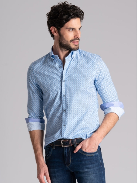 Camicia uomo fantasia fiorellino collo semi francese