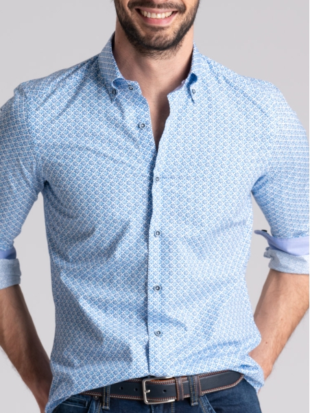 Camicia uomo fantasia fiorellino collo semi francese