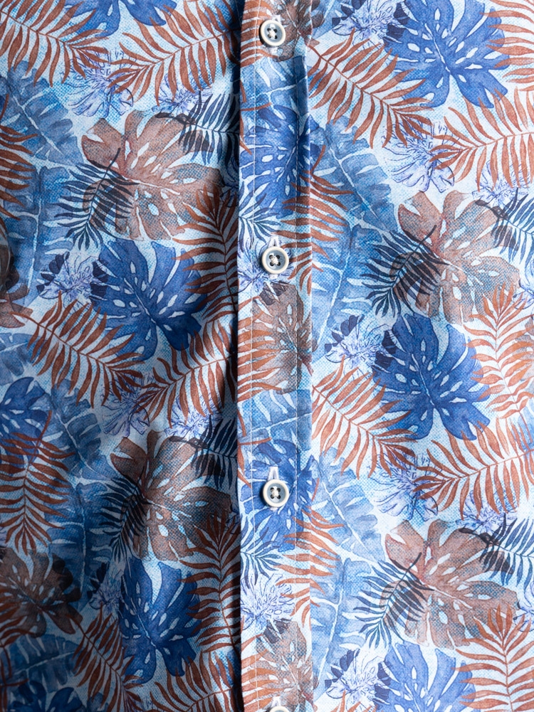 Camicia uomo fantasia foglie Hawaii collo semi francese