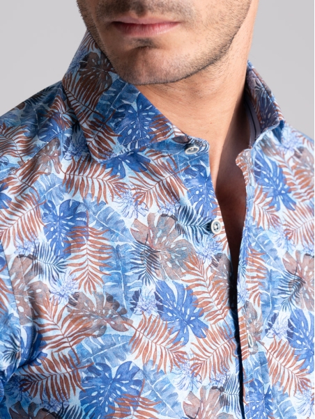 Camicia uomo fantasia foglie Hawaii collo semi francese