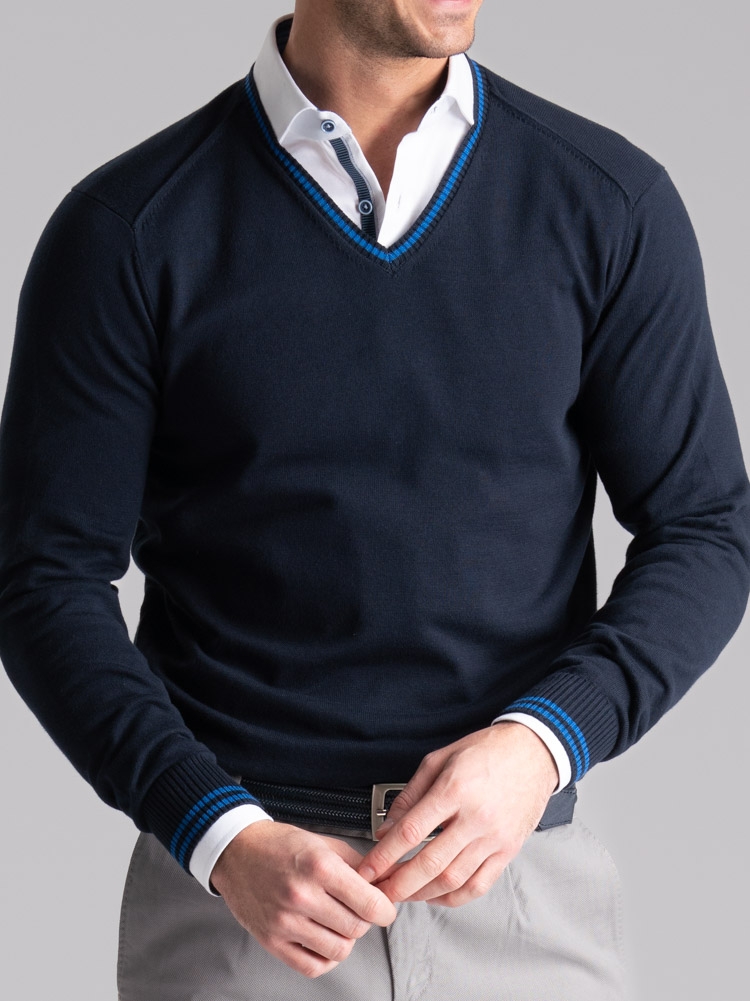 Jersey de hombre de algodón con cuello de pico y contrastes