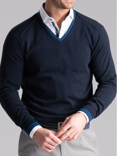 Jersey de hombre de algodón con cuello de pico y contrastes