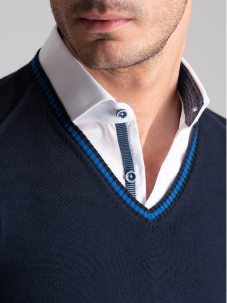 Jersey de hombre de algodón con cuello de pico y contrastes