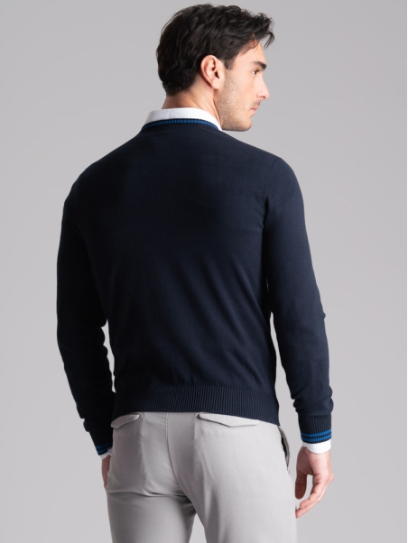 Jersey de hombre de algodón con cuello de pico y contrastes