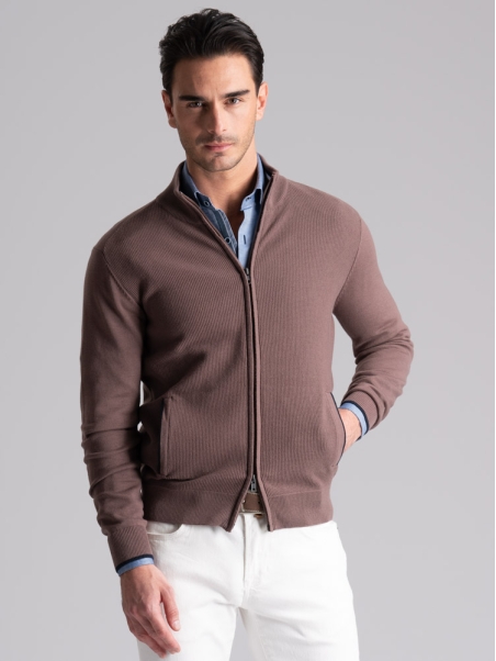 Maglia uomo full zip con lavorazione chicco di riso