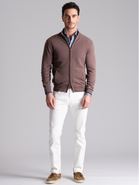 Maglia uomo full zip con lavorazione chicco di riso