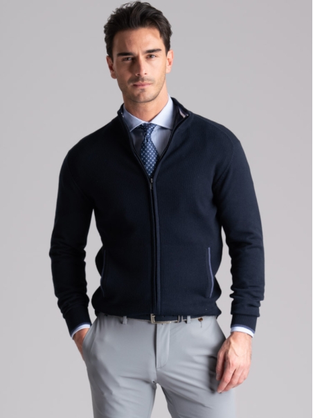 Maglia uomo full zip con lavorazione chicco di riso