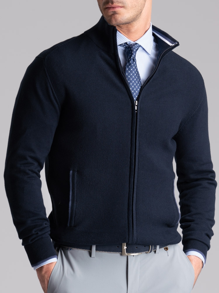 Jersey de hombre con cremallera completa y elaboración de granos de arroz