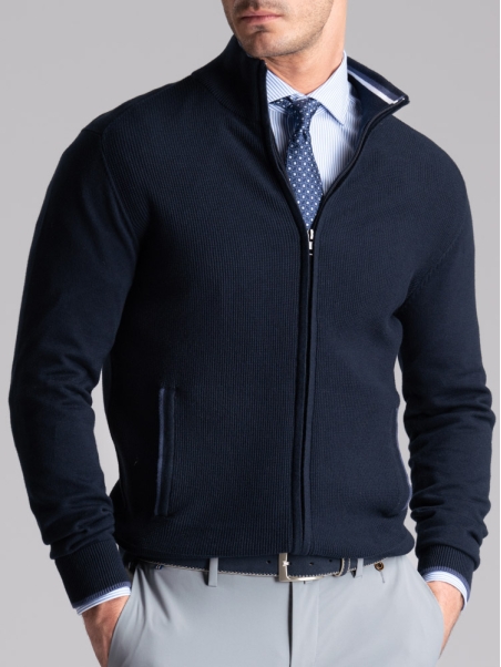 Jersey de hombre con cremallera completa y elaboración de granos de arroz