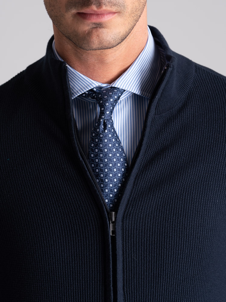 Jersey de hombre con cremallera completa y elaboración de granos de arroz