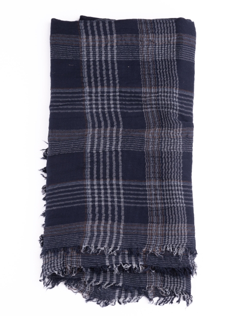 Bufanda de hombre con diseño de madrás azul y flecos
