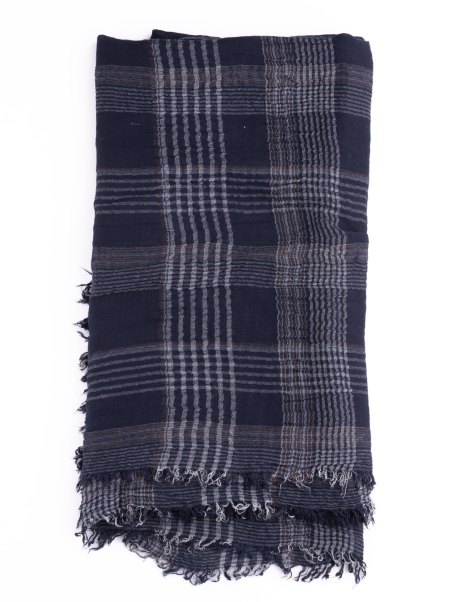 Bufanda de hombre con diseño de madrás azul y flecos
