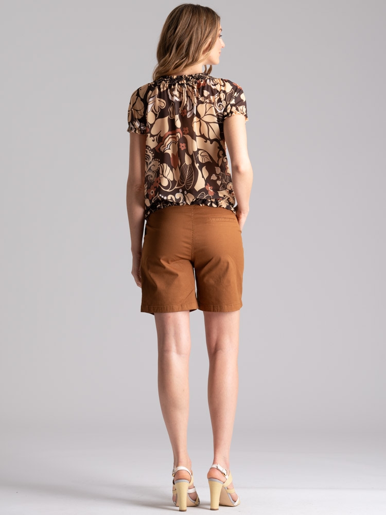Bermudas de pierna ancha para mujer con doble pliegue