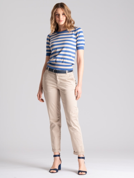 Pantalón chino de satén de algodón elástico para mujer