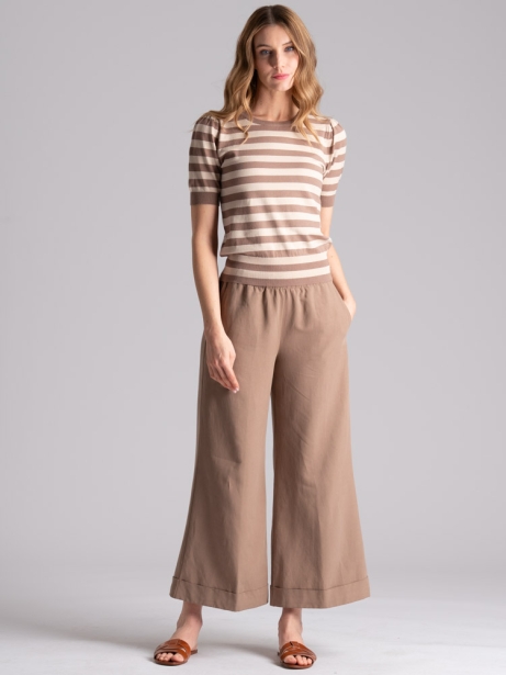 Pantalones anchos de mujer en mezcla de lino