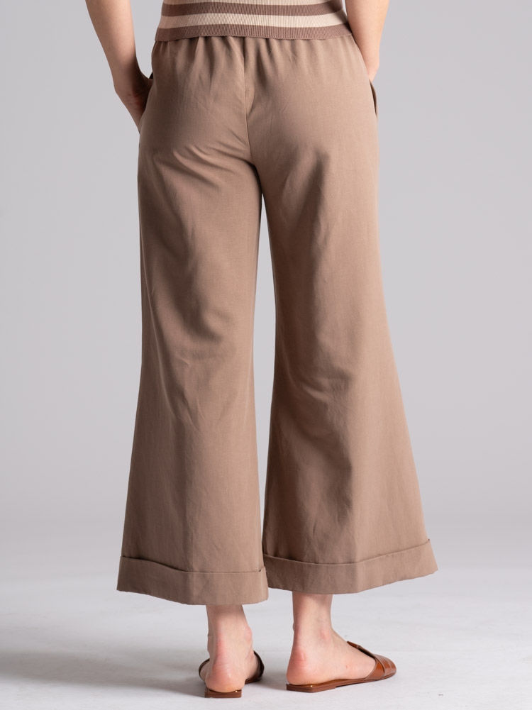 Pantalones anchos de mujer en mezcla de lino