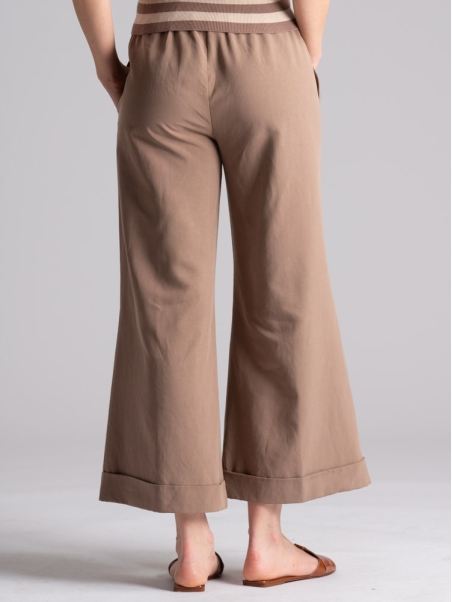 Pantalones anchos de mujer en mezcla de lino