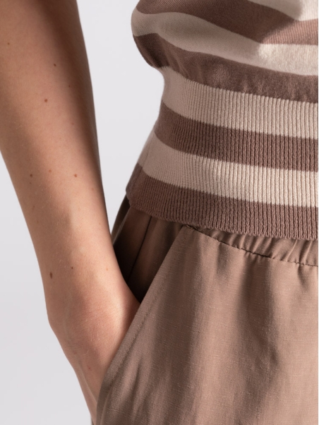 Pantalones anchos de mujer en mezcla de lino