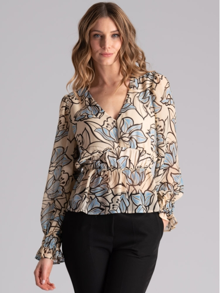 Camisa floral de mujer con cintura elástica