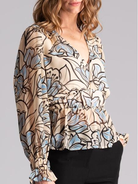 Camisa floral de mujer con cintura elástica