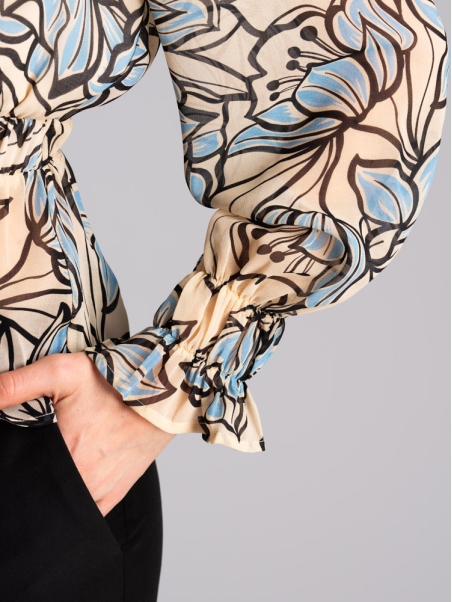 Camisa floral de mujer con cintura elástica