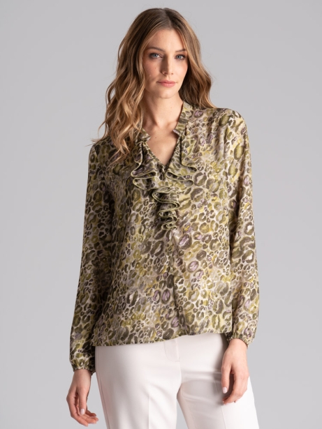 Camisa de mujer de manga larga con estampado animal y rouge
