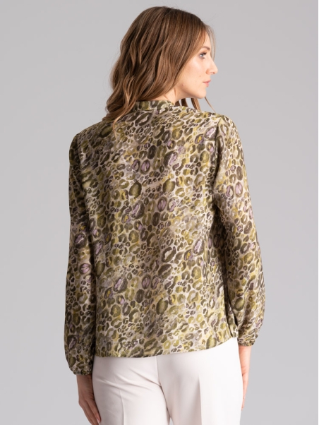 Camisa de mujer de manga larga con estampado animal y rouge