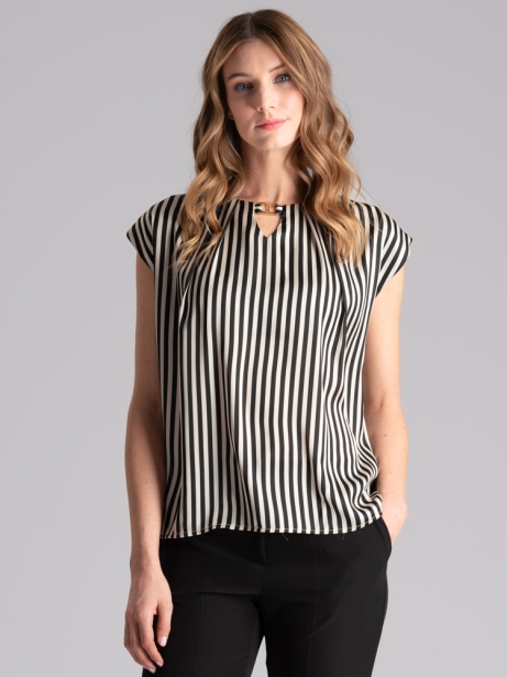 Camiseta sin mangas de rayas para mujer con gancho metálico
