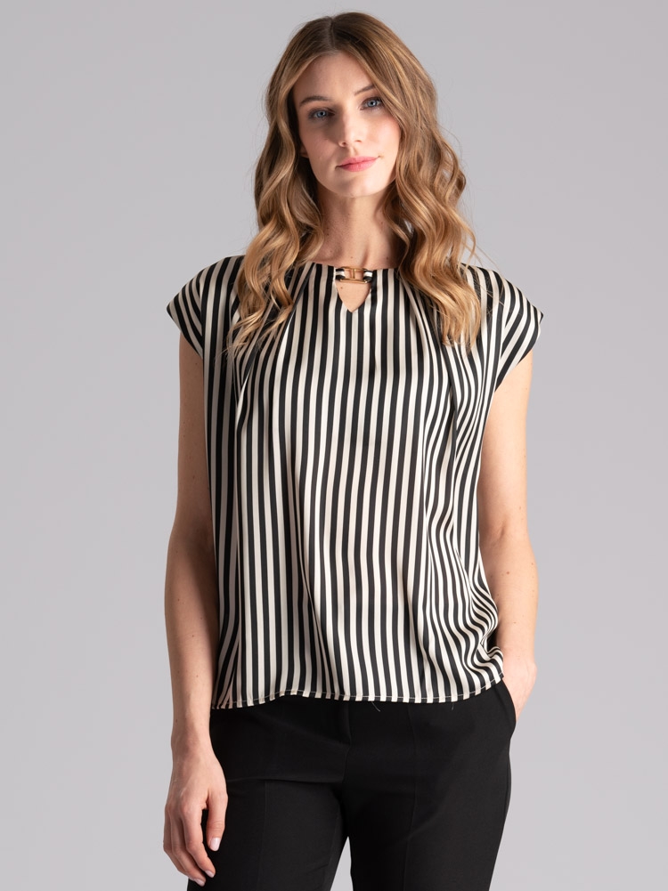 Camiseta sin mangas de rayas para mujer con gancho metálico