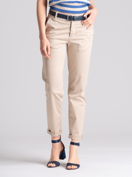 Pantalón chino de satén de algodón elástico para mujer 2