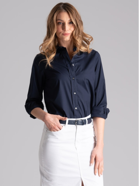 Camicia donna blu in popeline di cotone