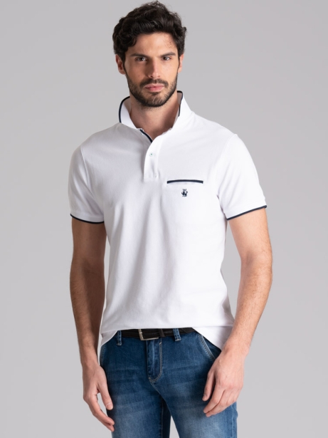 Polo de media manga de color liso para hombre con bolsillo