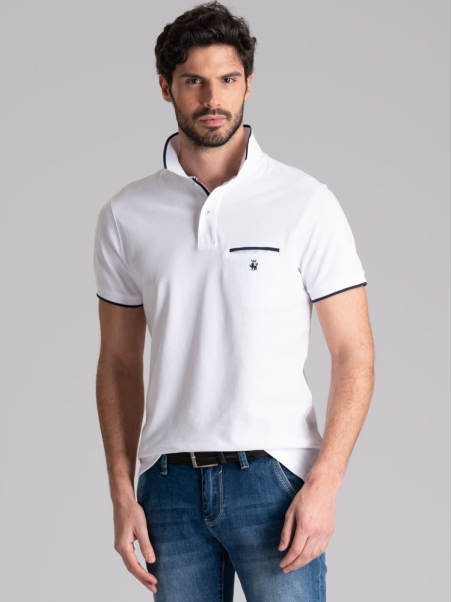 Polo de media manga de color liso para hombre con bolsillo