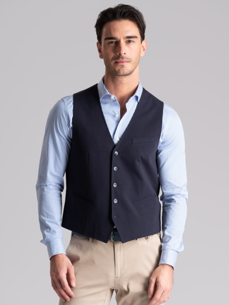 Chaleco de hombre en Punto Milano Jersey de color azul marino