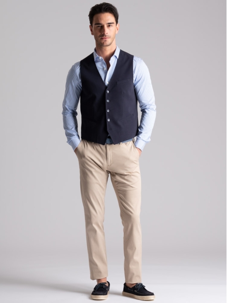 Chaleco de hombre en Punto Milano Jersey de color azul marino